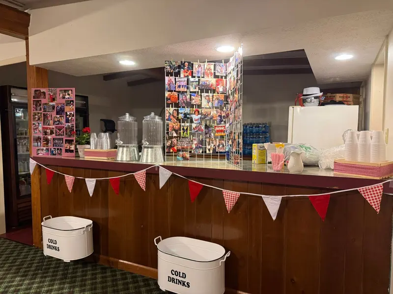 Decorated beverage service counter ready for graduation guests